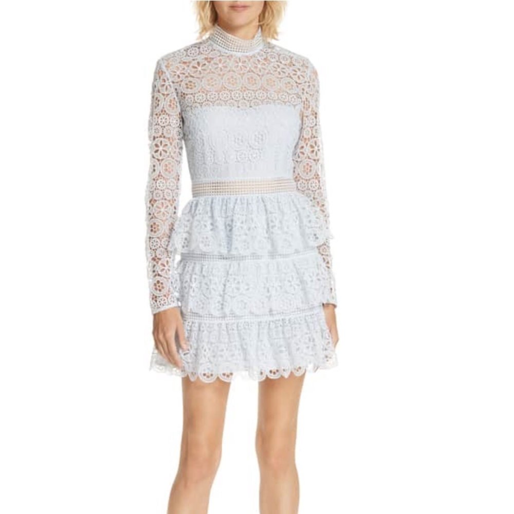 Self Portrait Tiered Scalloped Lace Dress
